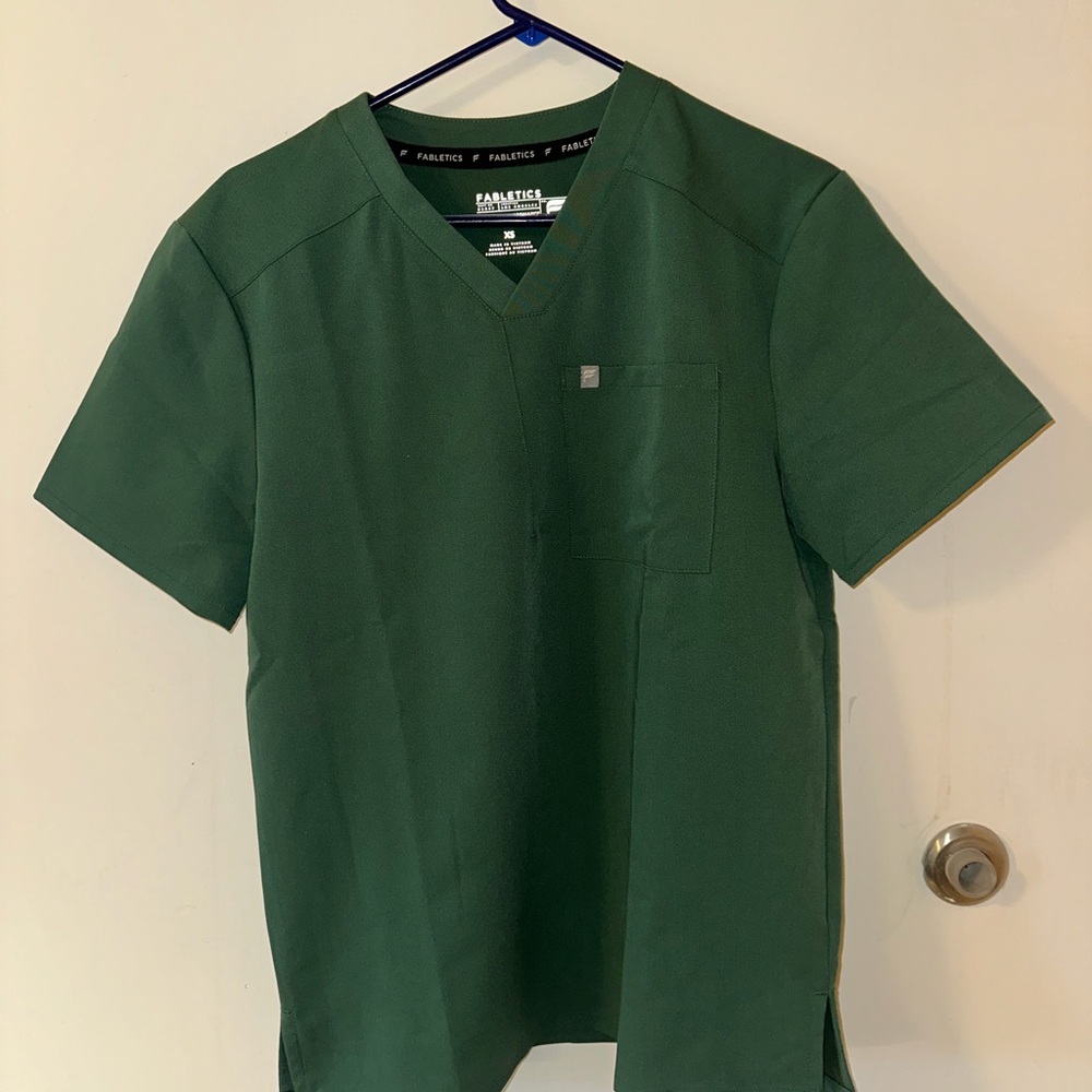 Fabletics Men's Forest Green V-Neck Scrub Top
